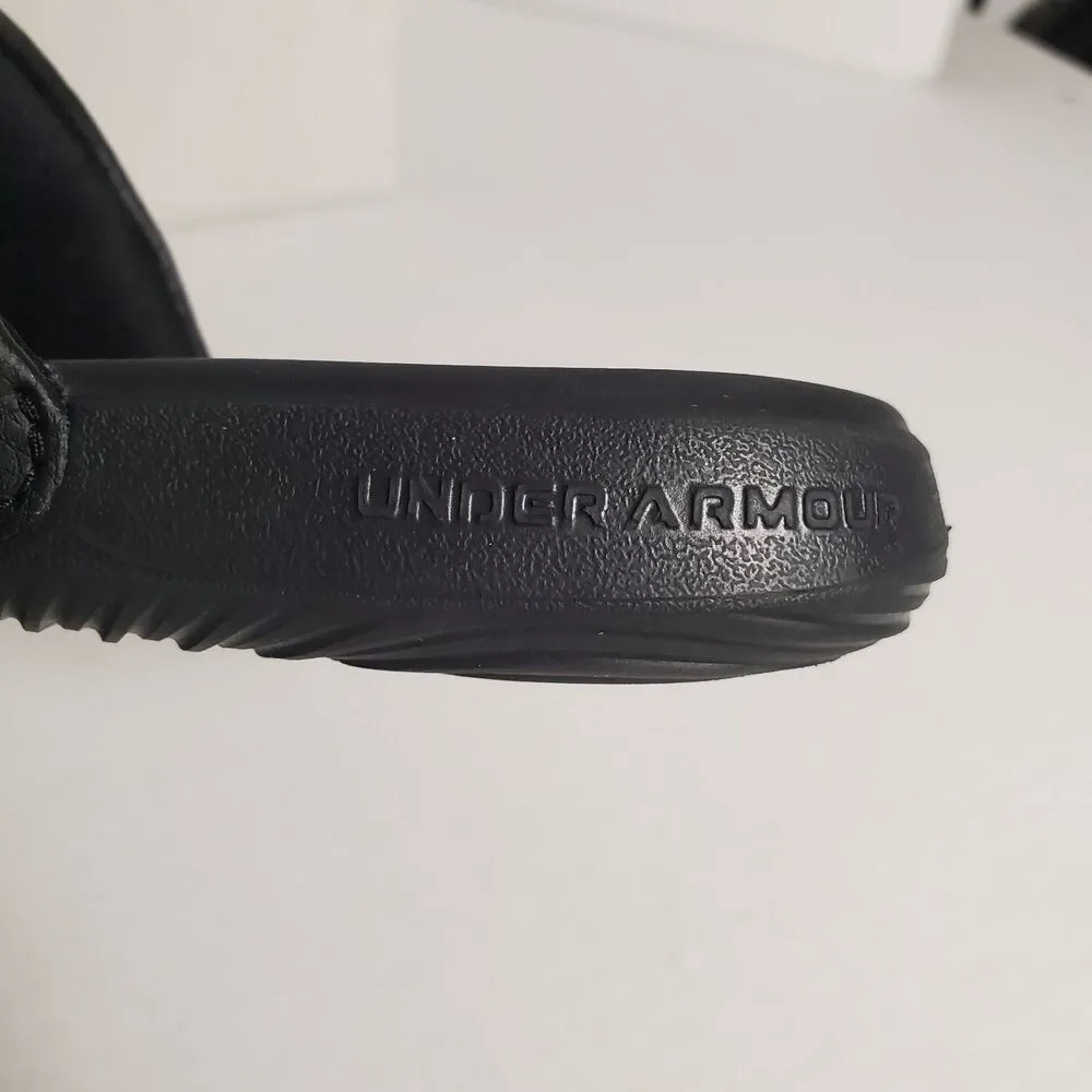 Under Armour Kids Slides Sandals Size 11K Black White Logo Comfort‎ Slip On